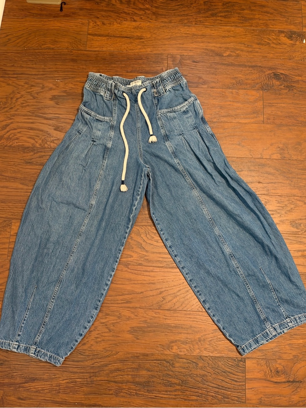 We The Free Relaxed Barrel Drawstring Blue Denim Jeans
